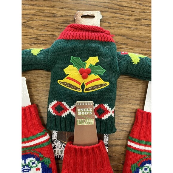 4 UNCLE BOB’S Ugly Beer Sweater Sleeve Cousy Christmas Sweater Card Game Koozie - Picture 5 of 6